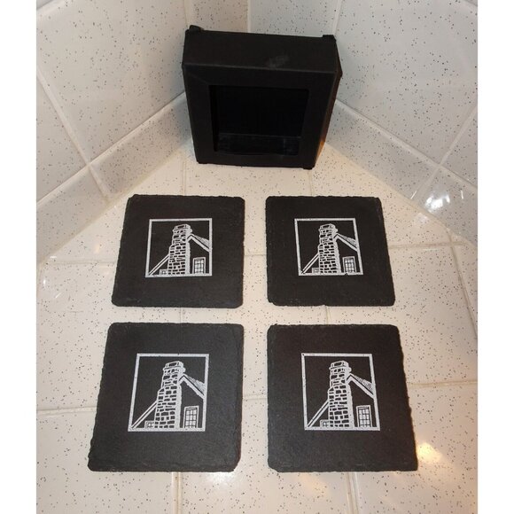 Vintage Black Slate Coasters Cottage Chimney retro rustic barware - Picture 2 of 9